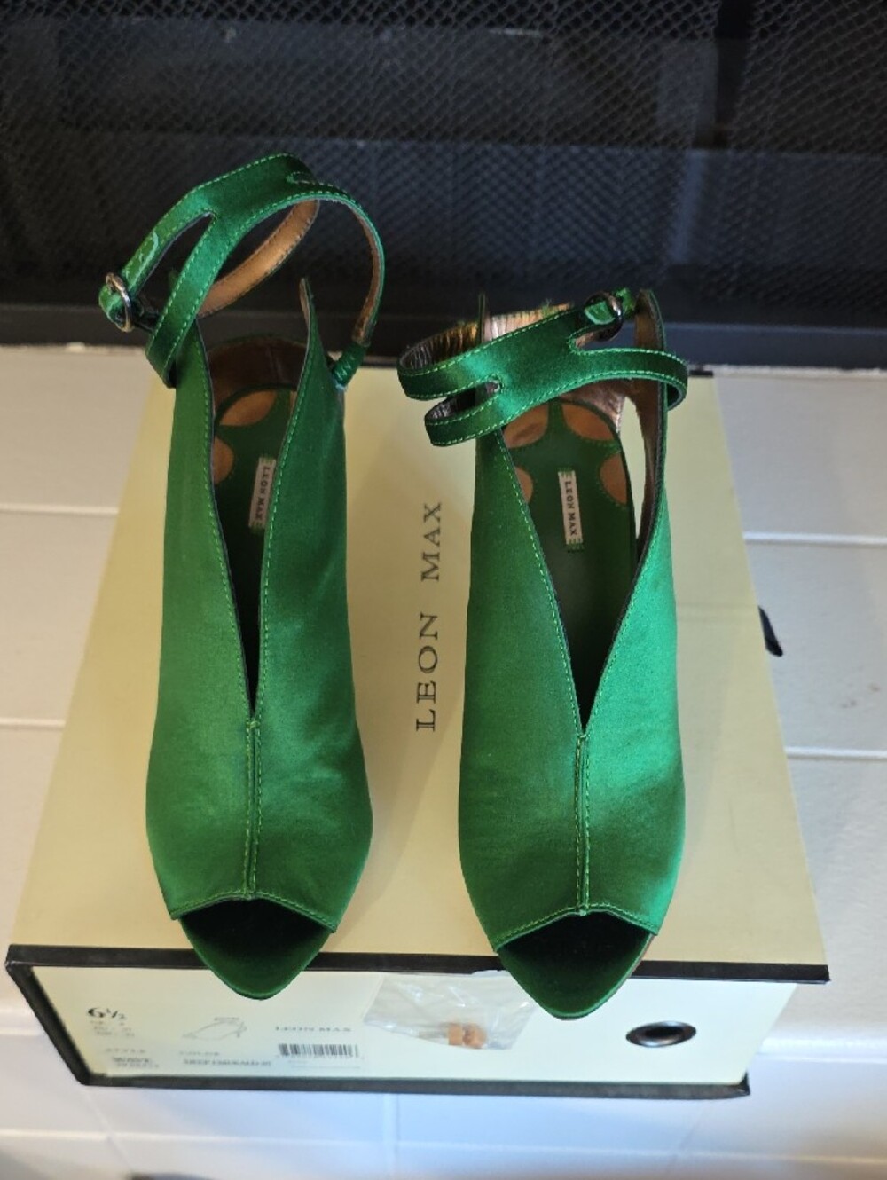 Leon Max Deep Emerald Open-Toe Ankle Strap Heels - Picture 11 of 11